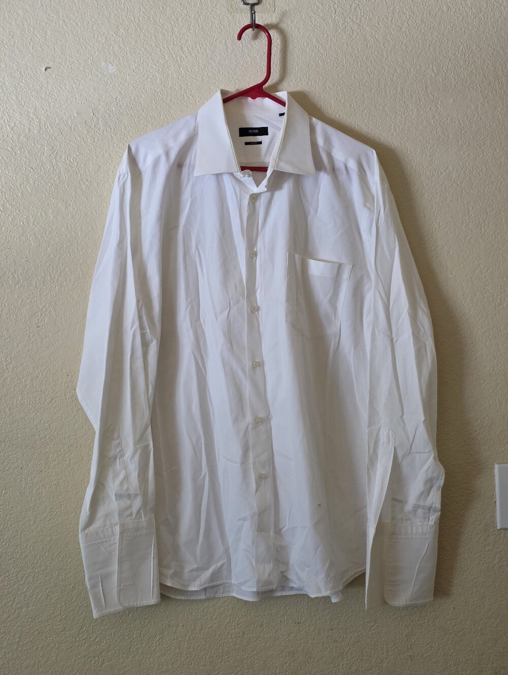 Hugo Boss White Men's Dress Shirt with Spread Collar 17.5 Or 34/35.